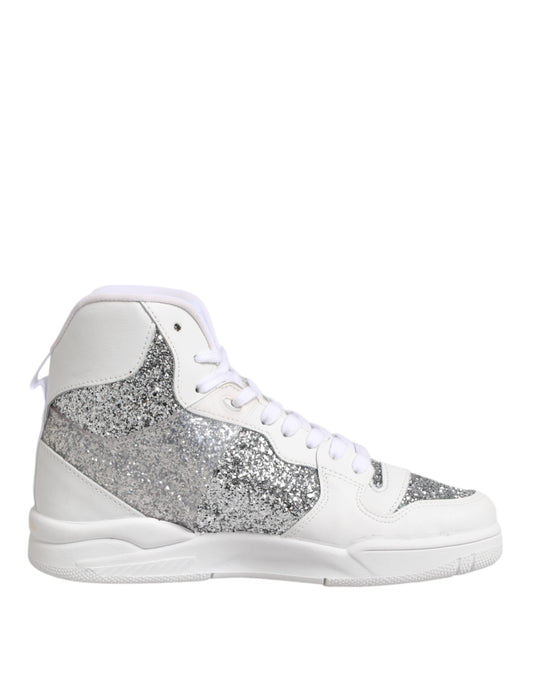 White high top sneaker with glittery pattern on side