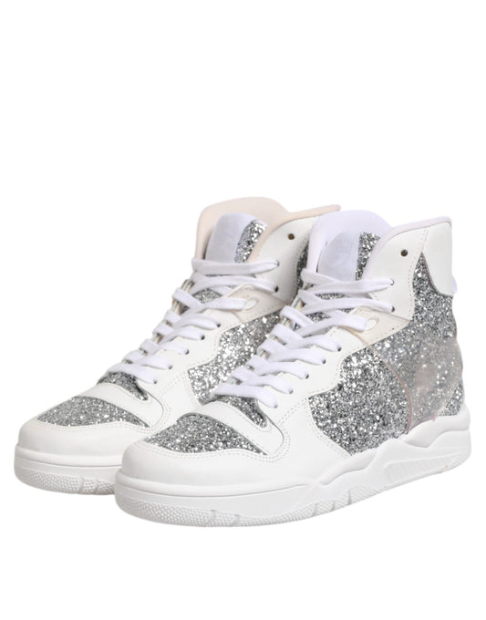 White sneakers with glittery pattern on side panels