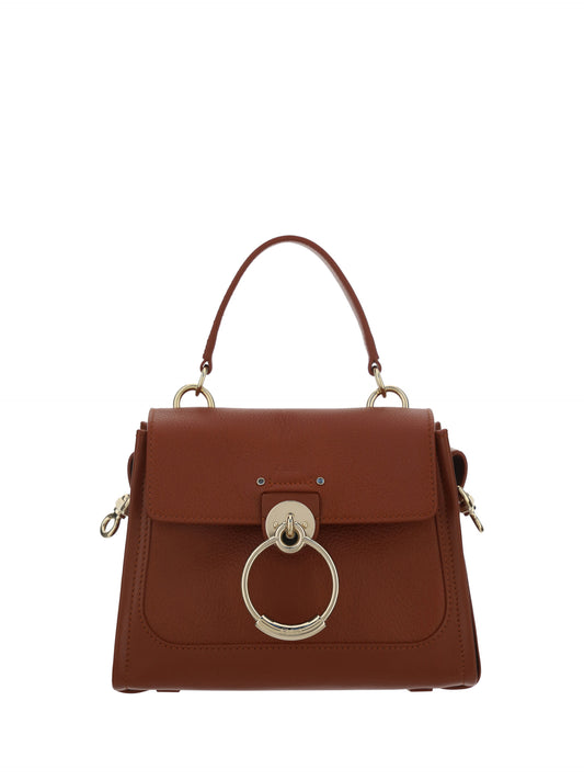 Brown leather handbag with gold hardware