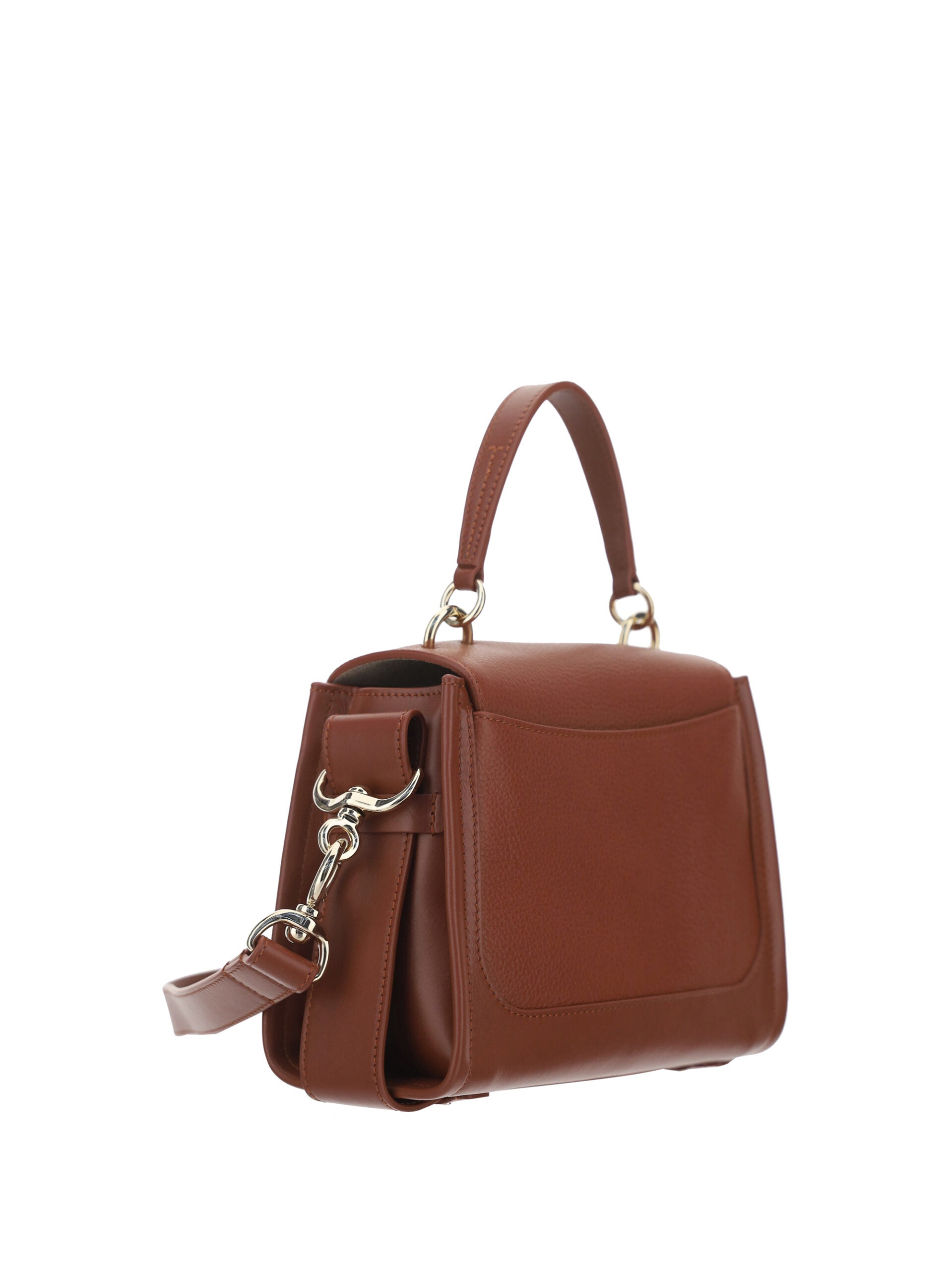 Brown leather handbag with metal accents