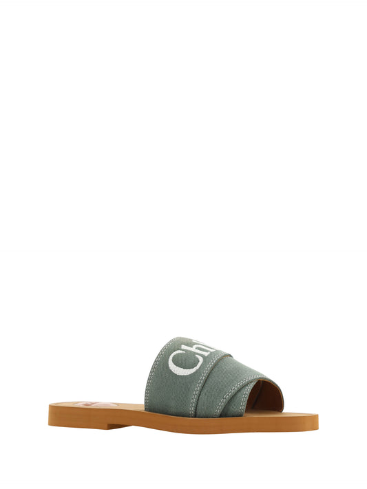 Green and brown sandal with strap over foot