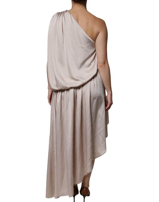 Long beige dress with draped fabric