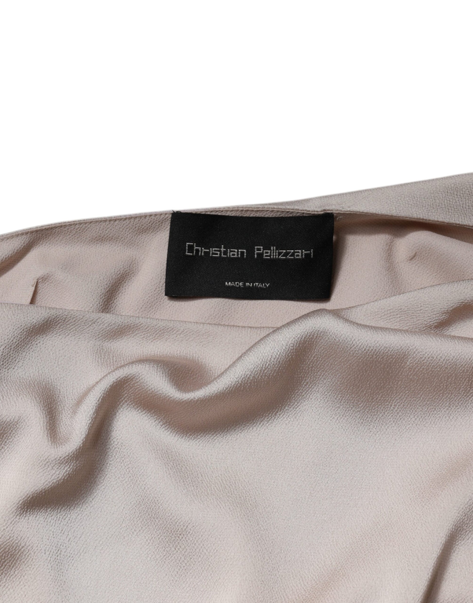 Pink satin garment with black label