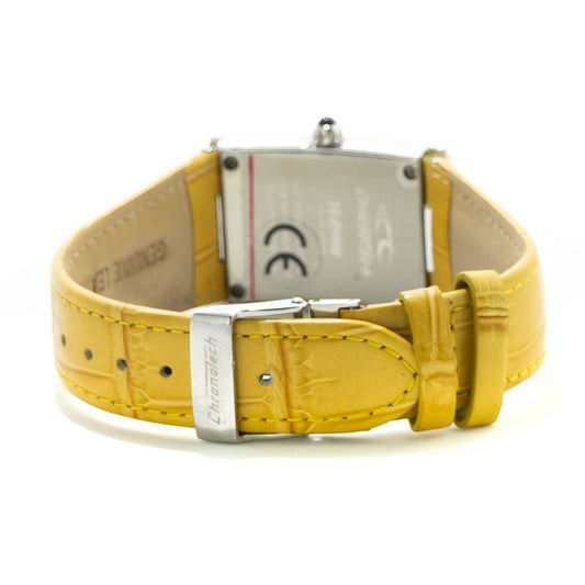 Yellow leather watch with silver buckle and face