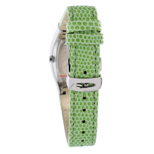 Green and tan leather watch with silver buckle