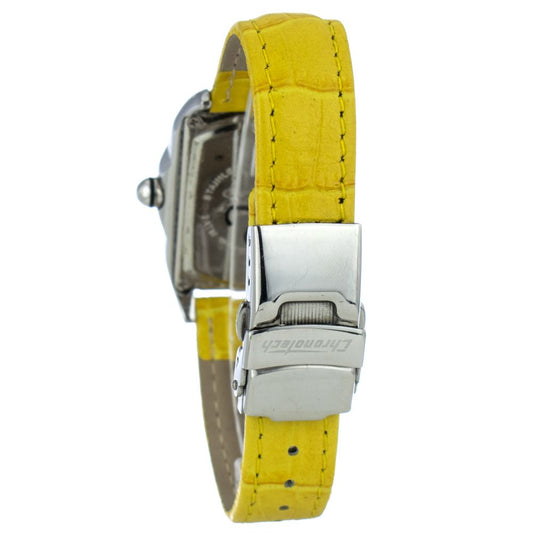 Yellow and silver watch with leather strap