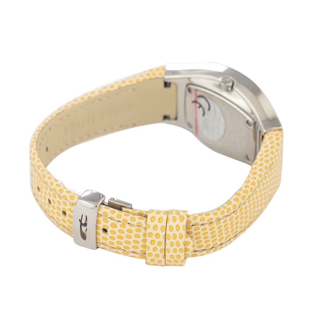 Yellow and silver watch with leather strap