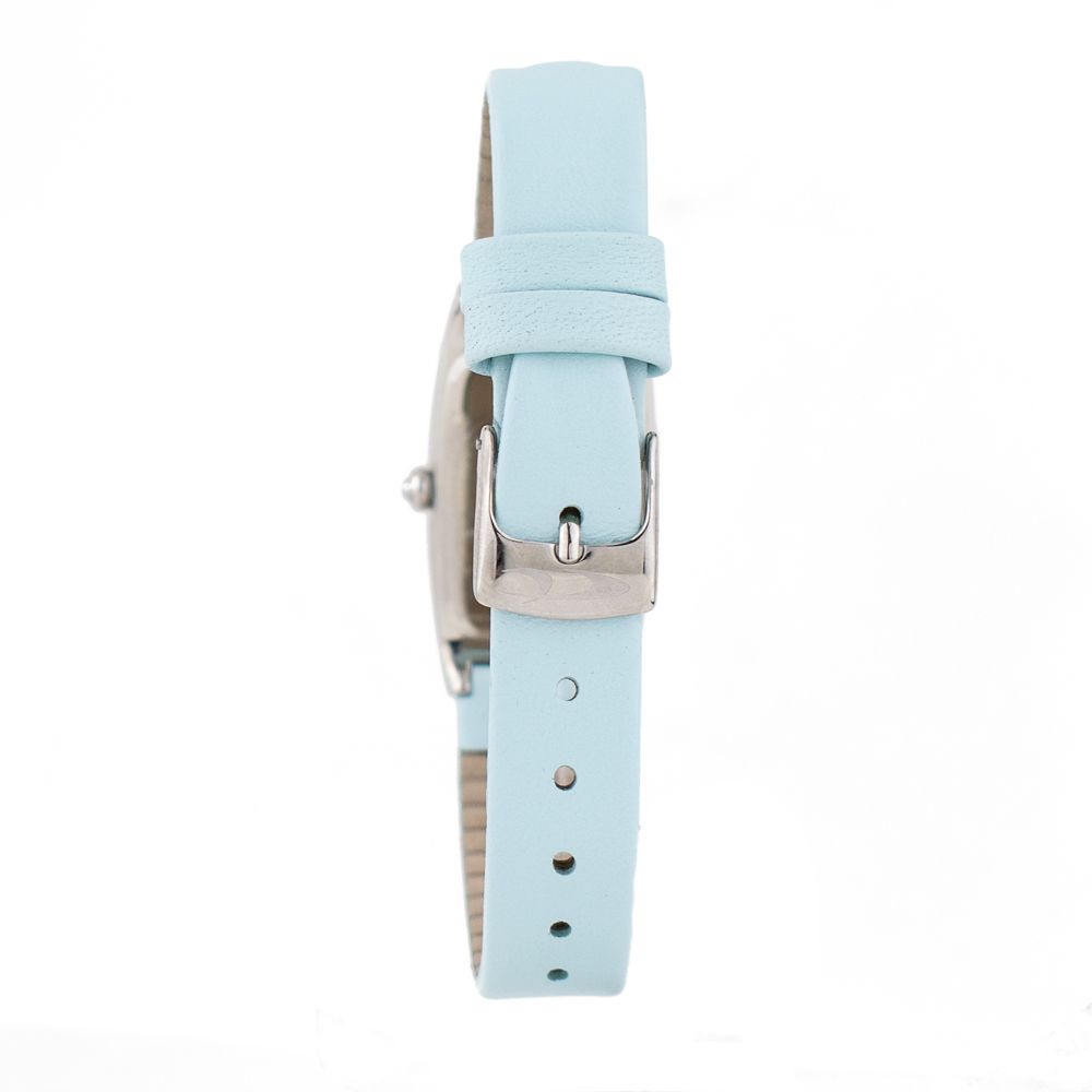 A blue leather watch with a silver buckle