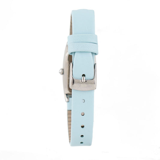 A blue leather watch with a silver buckle