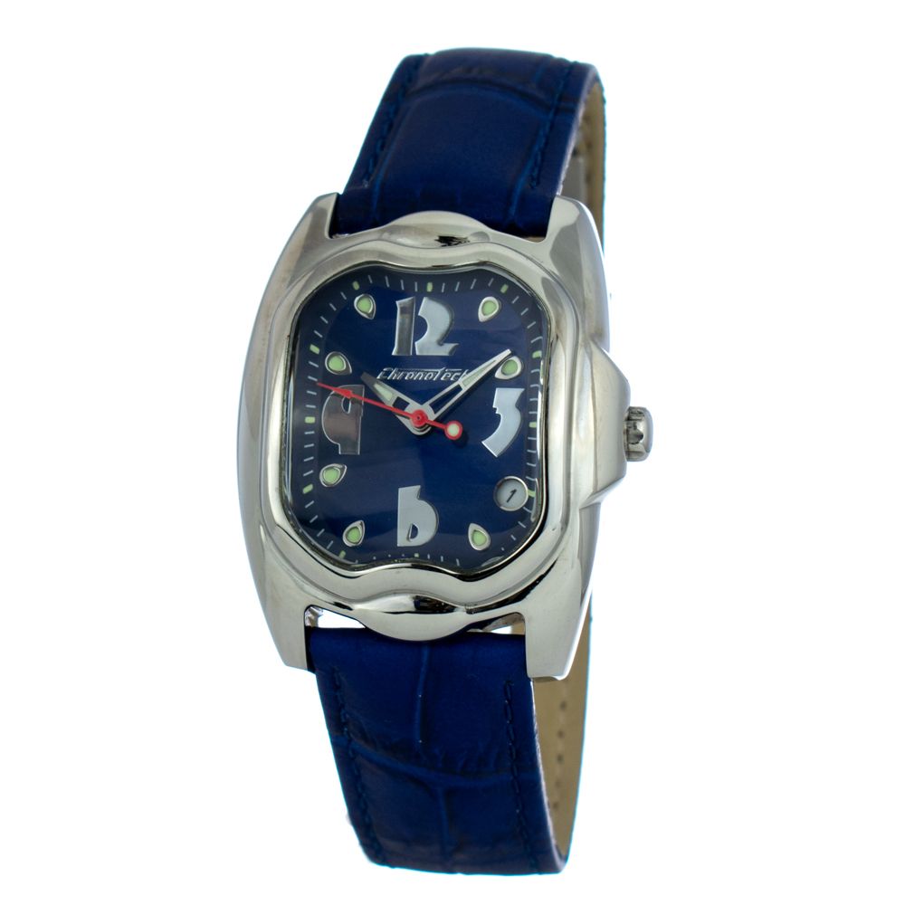 A blue leather watch with silver accents