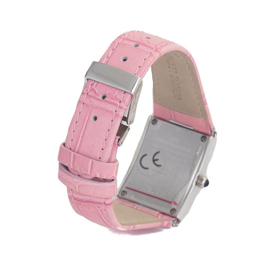 Pink leather watch with silver buckle