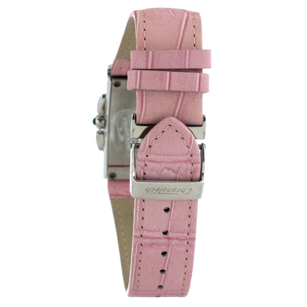 Pink leather watch strap with silver buckle