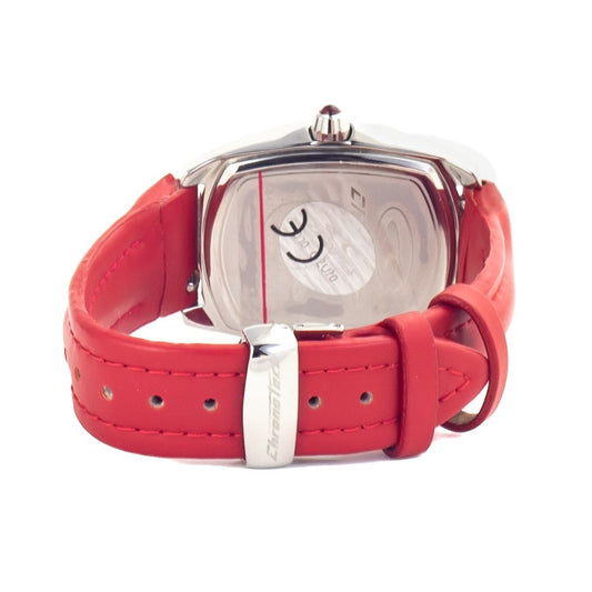 Red leather watch with silver buckle