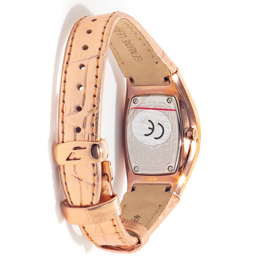 Brown leather watch with white face and red hands