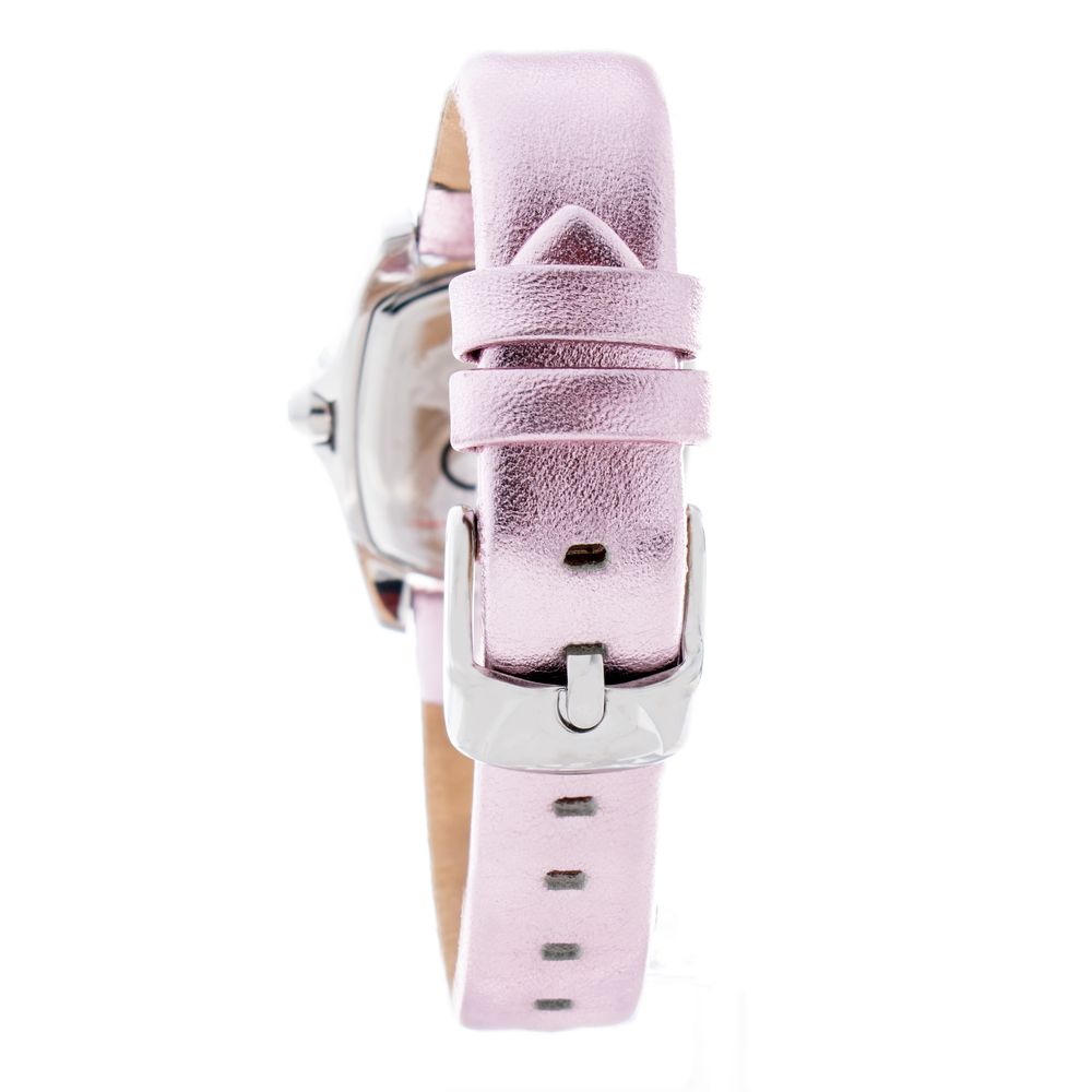Pink leather watch with silver buckle