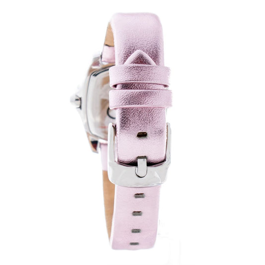 Pink leather watch with silver buckle