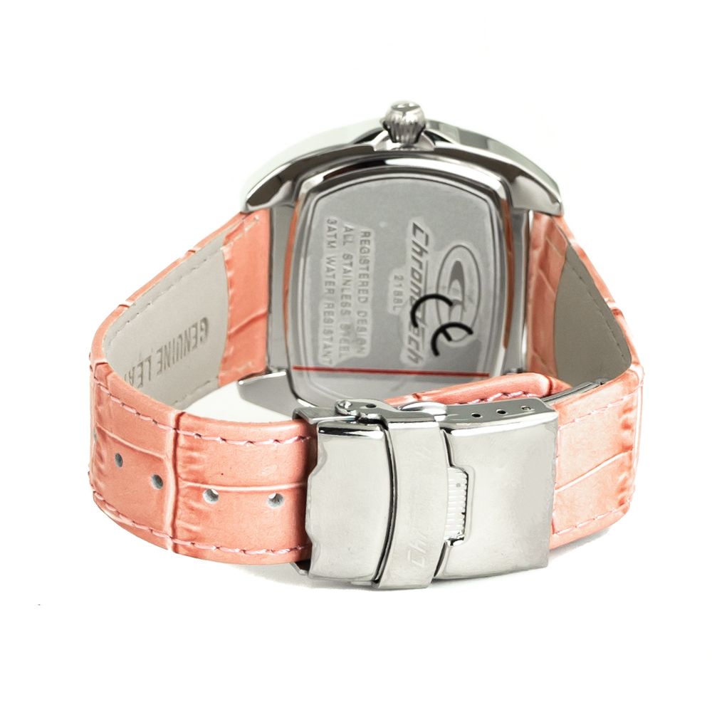 Pink leather watch with silver face and buckle