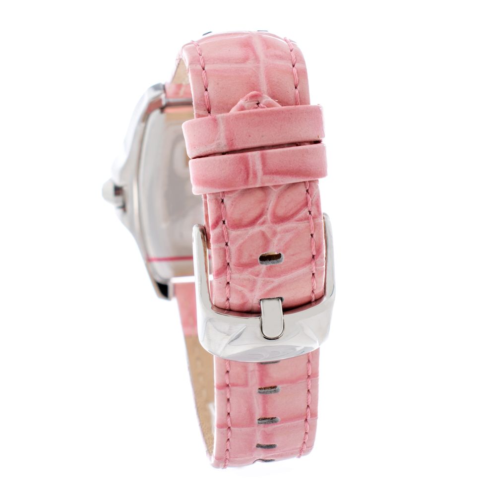 Pink leather watch with silver buckle