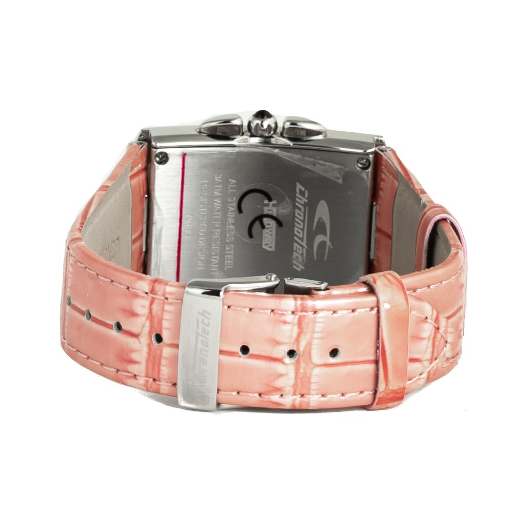 Pink leather watch with silver buckle