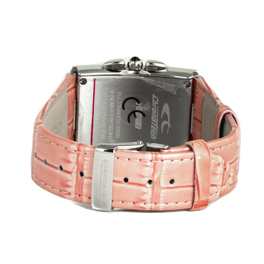 Pink leather watch with silver buckle