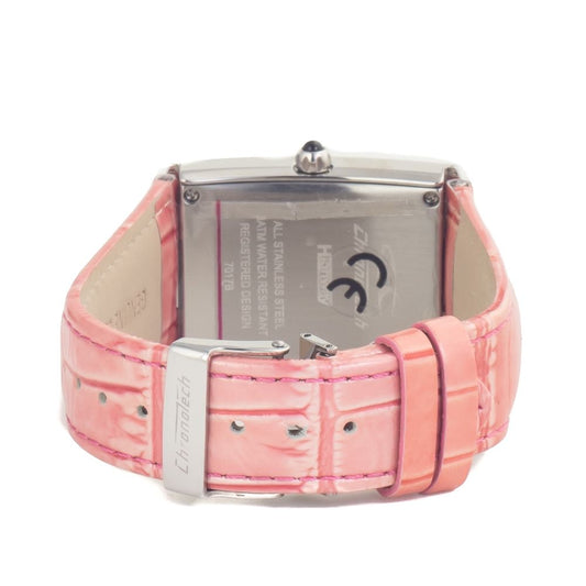 Pink leather watch with silver buckle