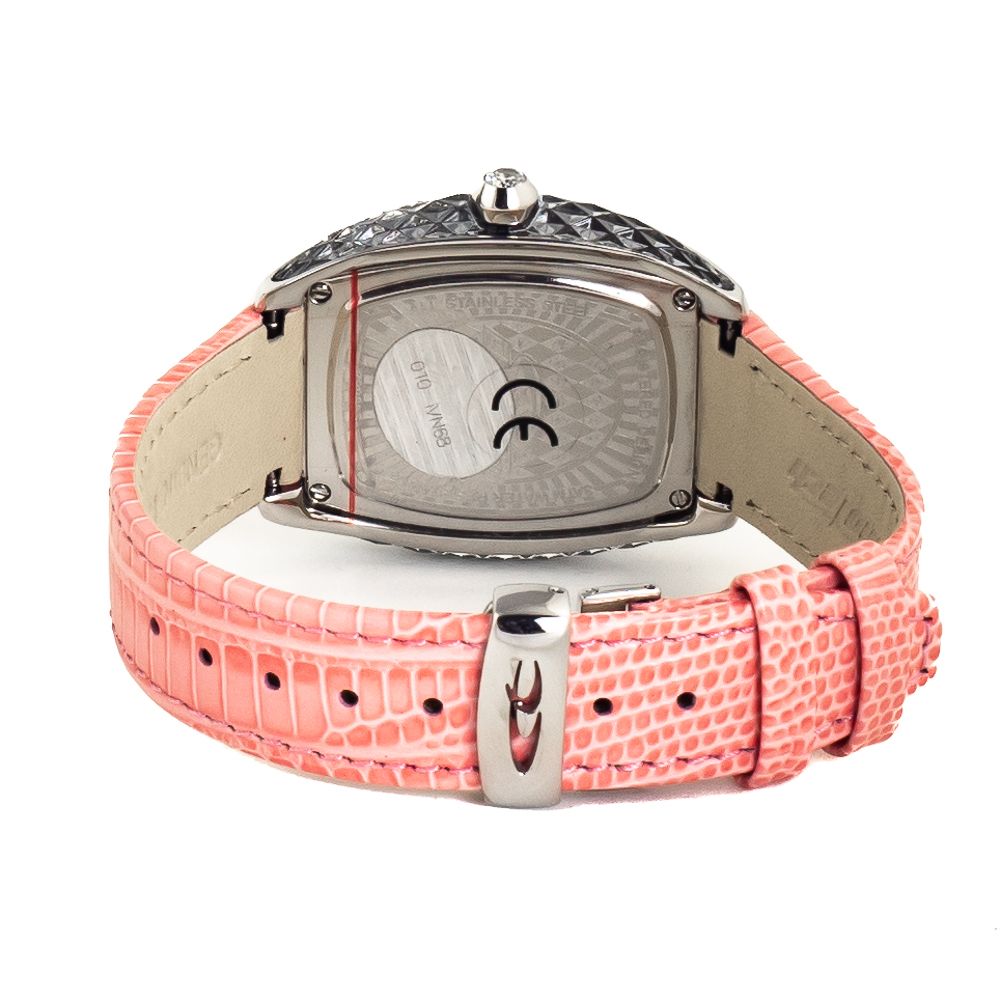 Pink leather watch with silver buckle