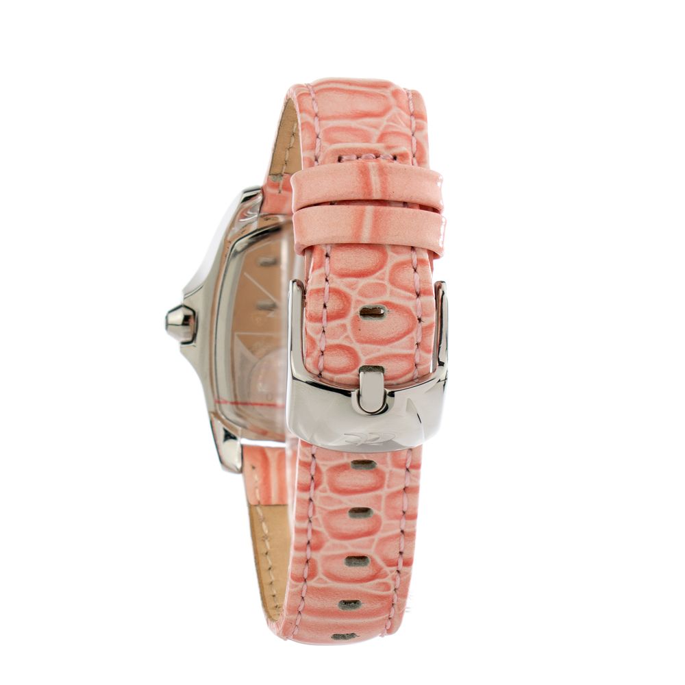 Pink leather watch with silver face and hands