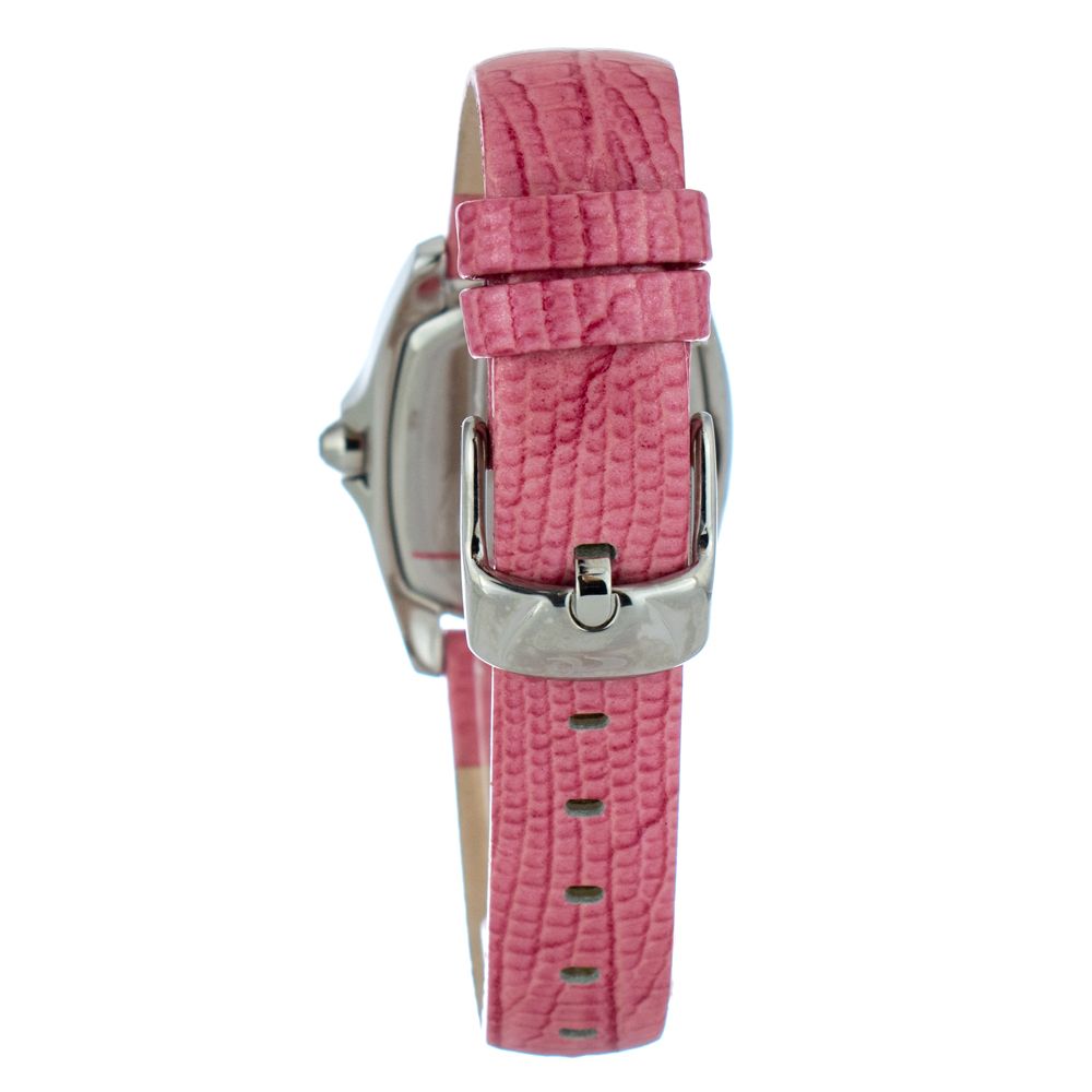 Pink leather watch with silver buckle