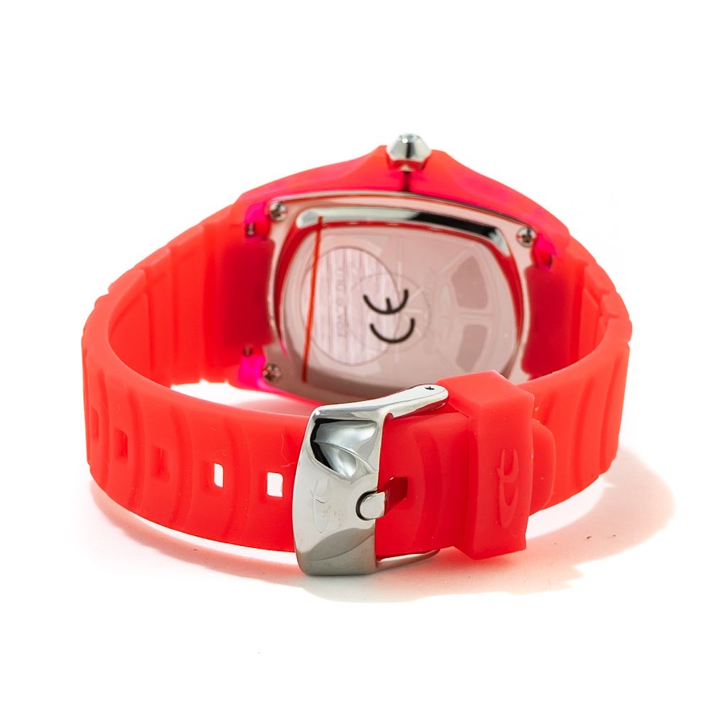 Red watch with silver buckle