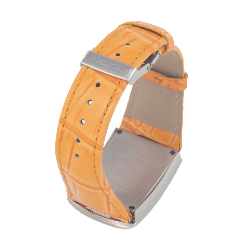 Orange leather watch with silver buckle