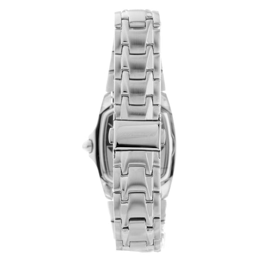 Silver stainless steel watch with black face and silver band