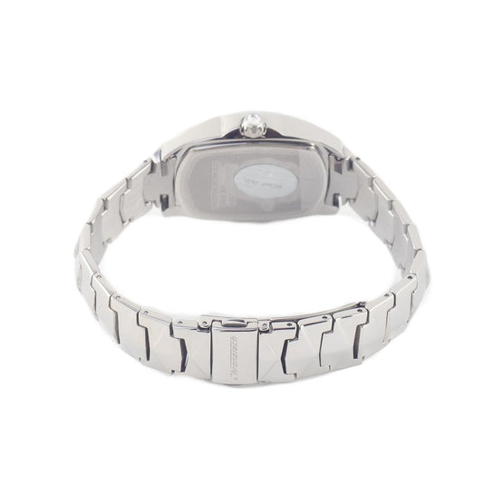 A silver stainless steel bracelet with a chronograph watch face