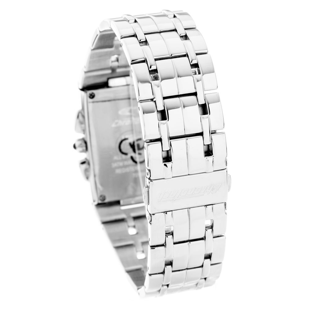 A silver stainless steel watch with a chronograph function