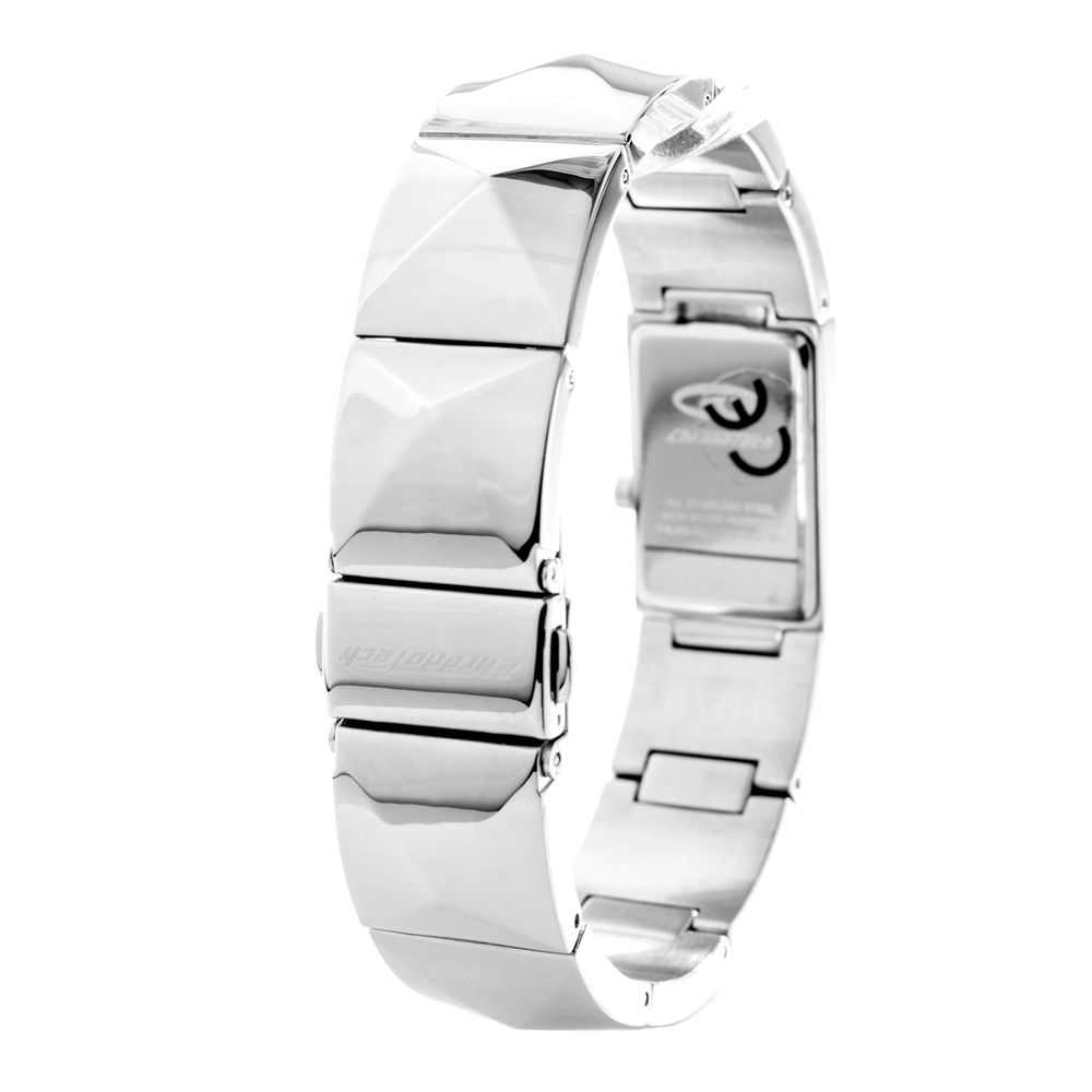 A silver stainless steel watch with a chronograph function