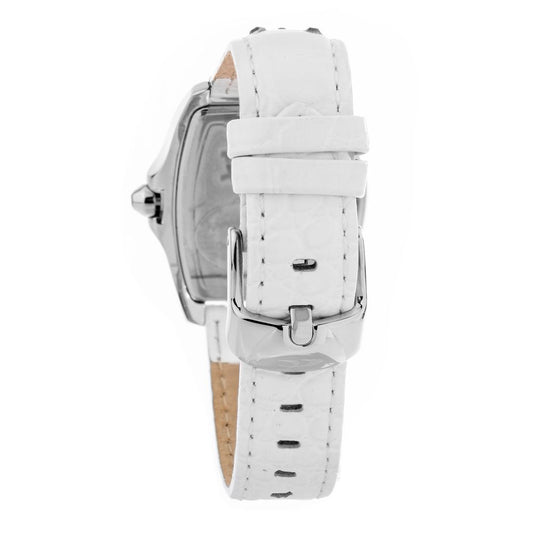 A white leather watch with a brown strap