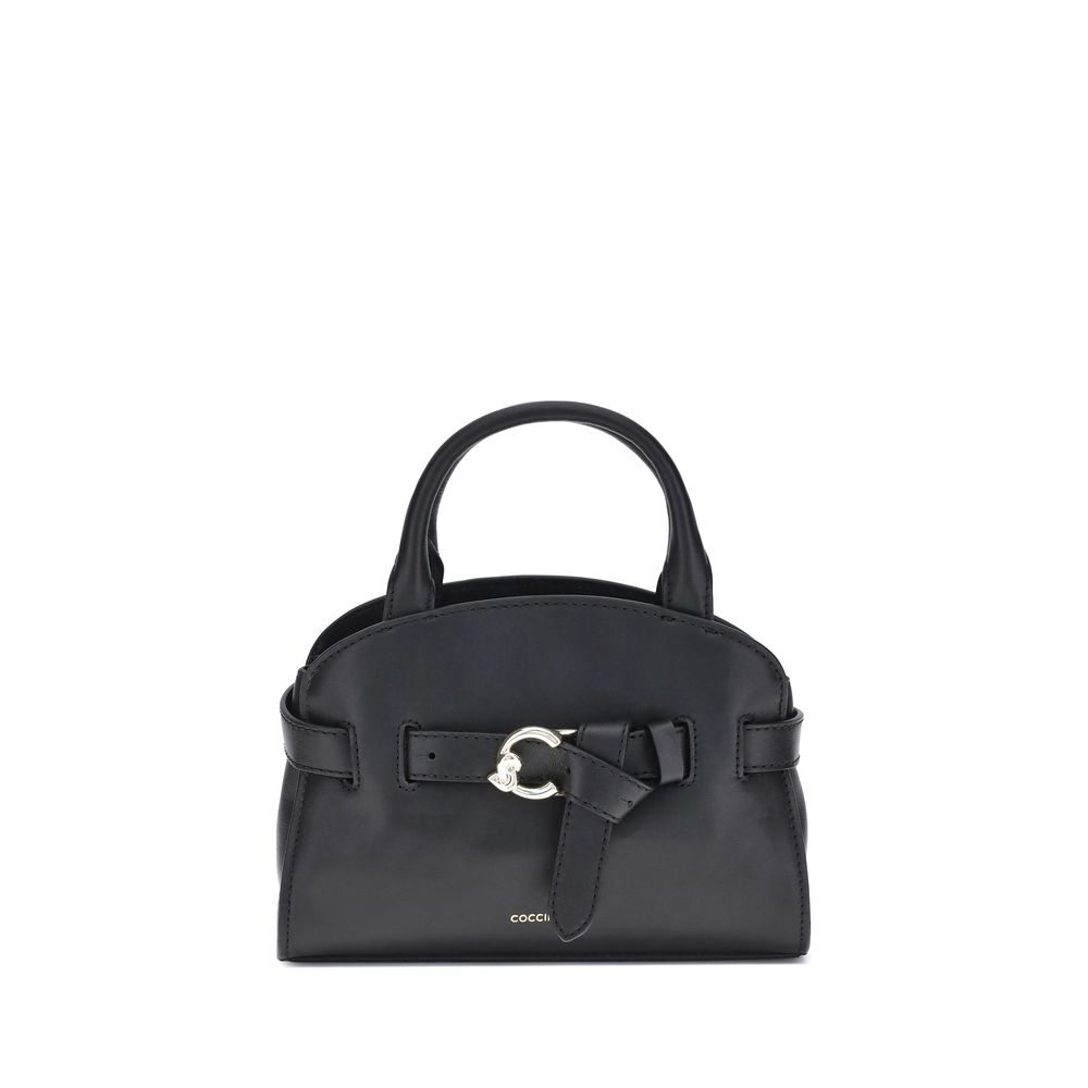 Black leather handbag with silver hardware