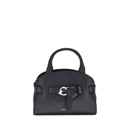 Black leather handbag with silver hardware