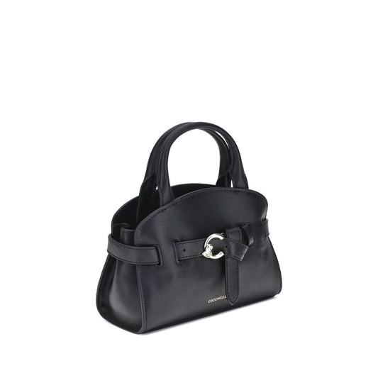 Black leather handbag with silver hardware