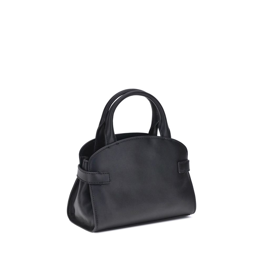 Black leather handbag with two straps