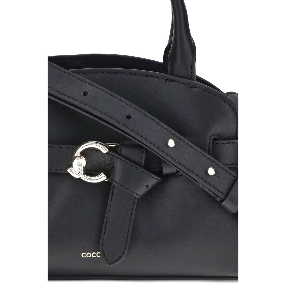 Black leather handbag with silver hardware