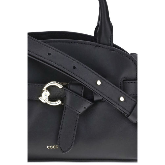 Black leather handbag with silver hardware