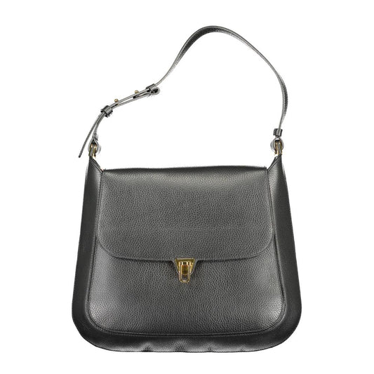 Black leather crossbody bag with gold accents