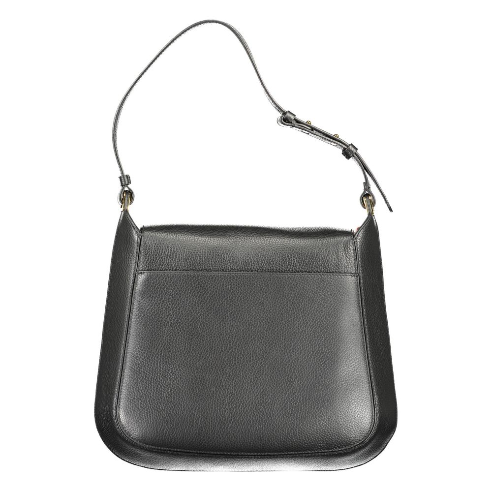 Black leather crossbody bag with gold hardware