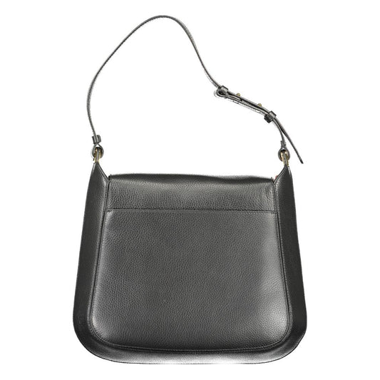 Black leather crossbody bag with gold hardware
