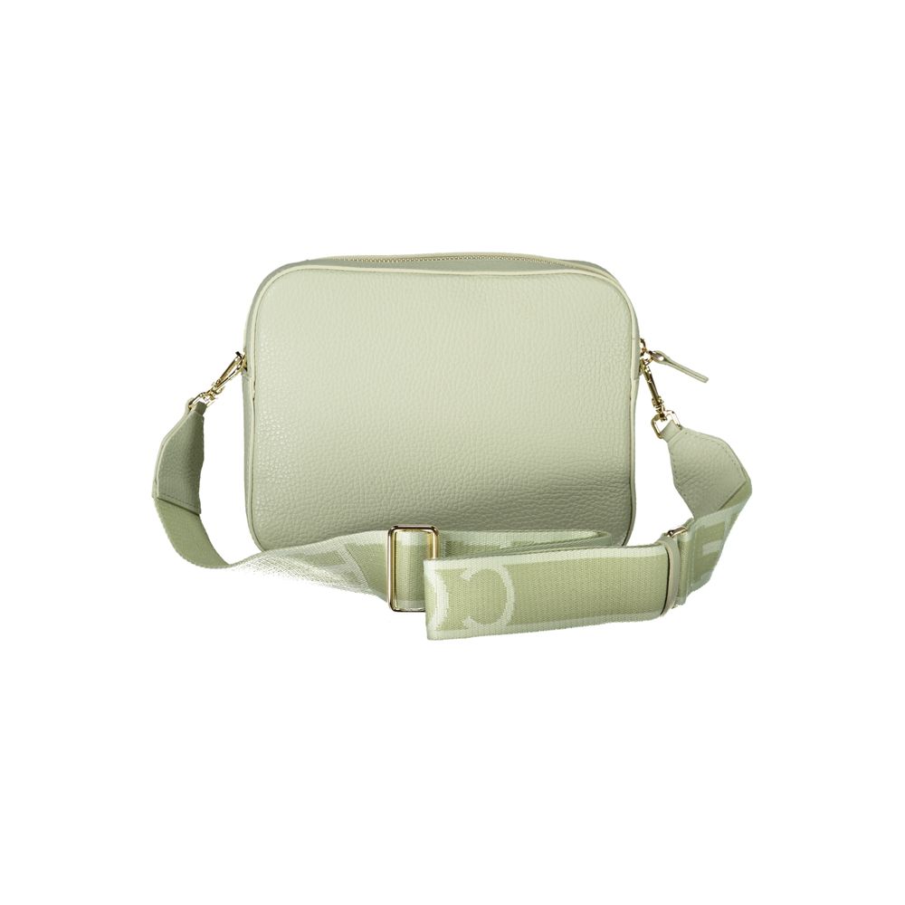 Small light green leather crossbody bag with gold accents