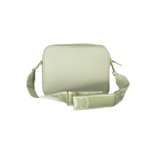 Small light green leather crossbody bag with gold accents
