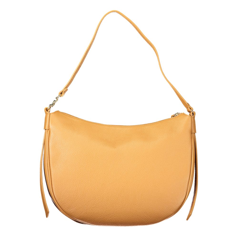 Brown leather crossbody bag with gold accents