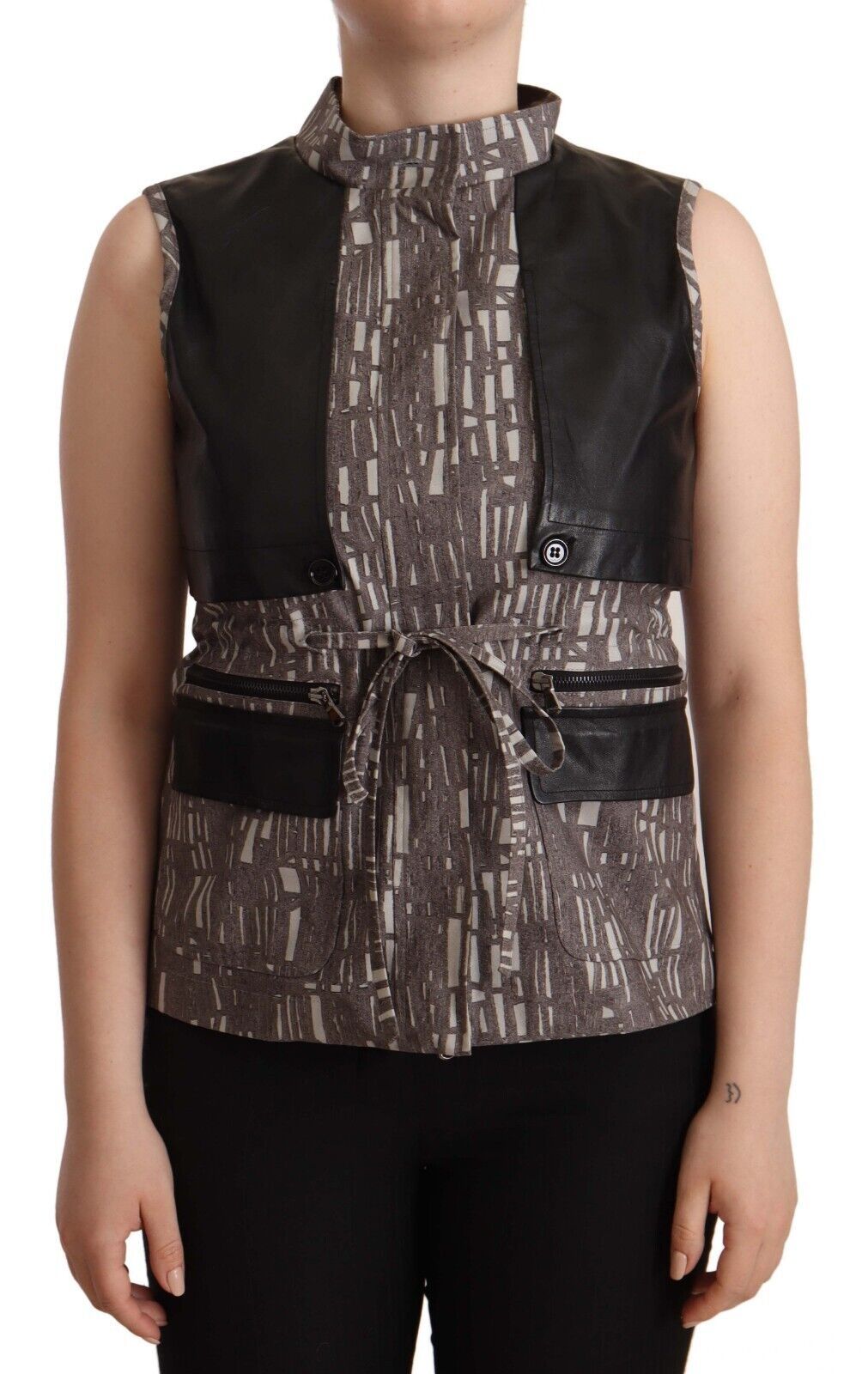 Black leather vest with asymmetrical design