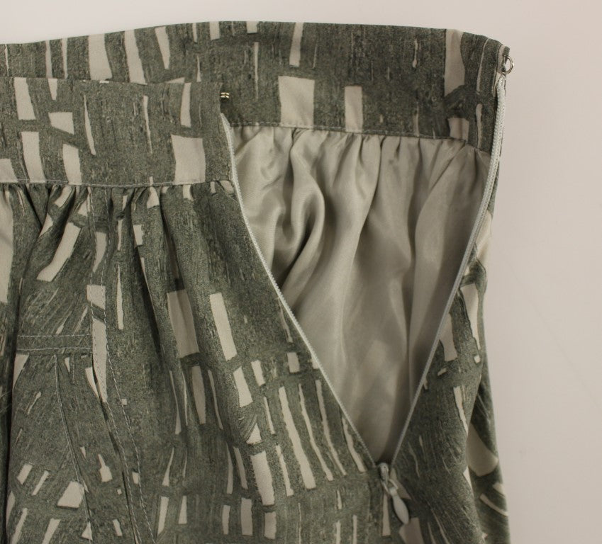 Pair of gray pants with a patterned design on the front