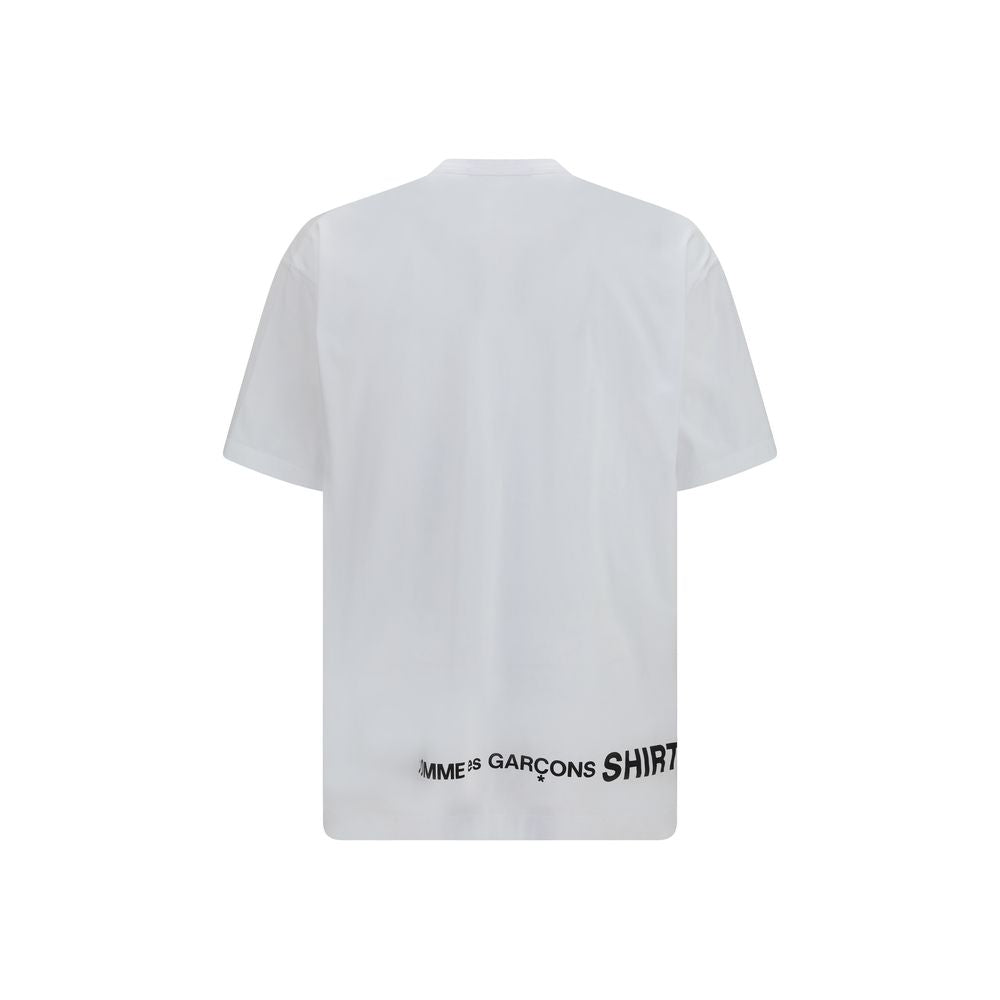 A white cotton t-shirt with text on back